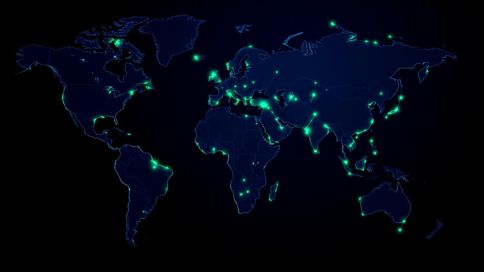 Mapa-múndi com conexões internacionais